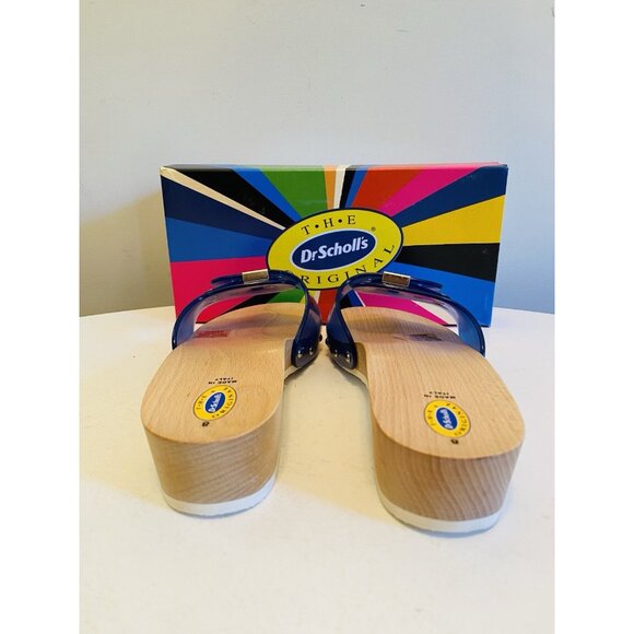 Dr Scholls Women Size 8 M Wood Exercise Clog Sandal Blue Vinyl Slide Shoe New - Picture 9 of 12